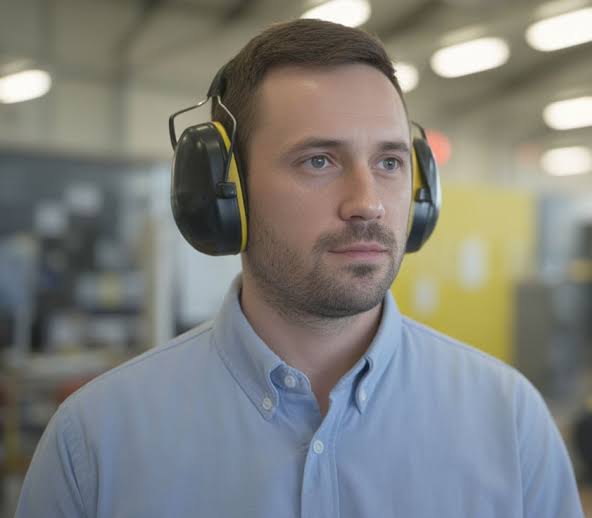 Man wearing ear protection