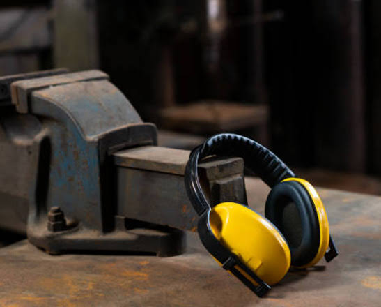 Headphones resting on metal