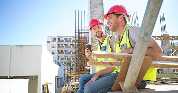 Happy looking construction workers